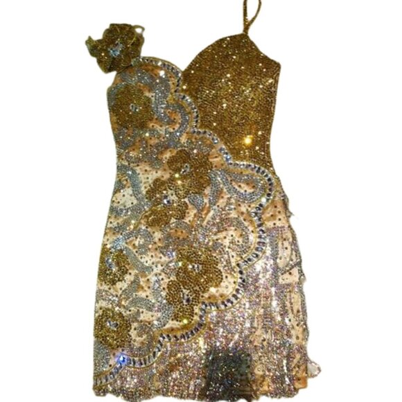 Couture Fully Beaded in Swarovski Crystals Fringes Flowers Prom Party Dress Gown - Picture 9 of 12